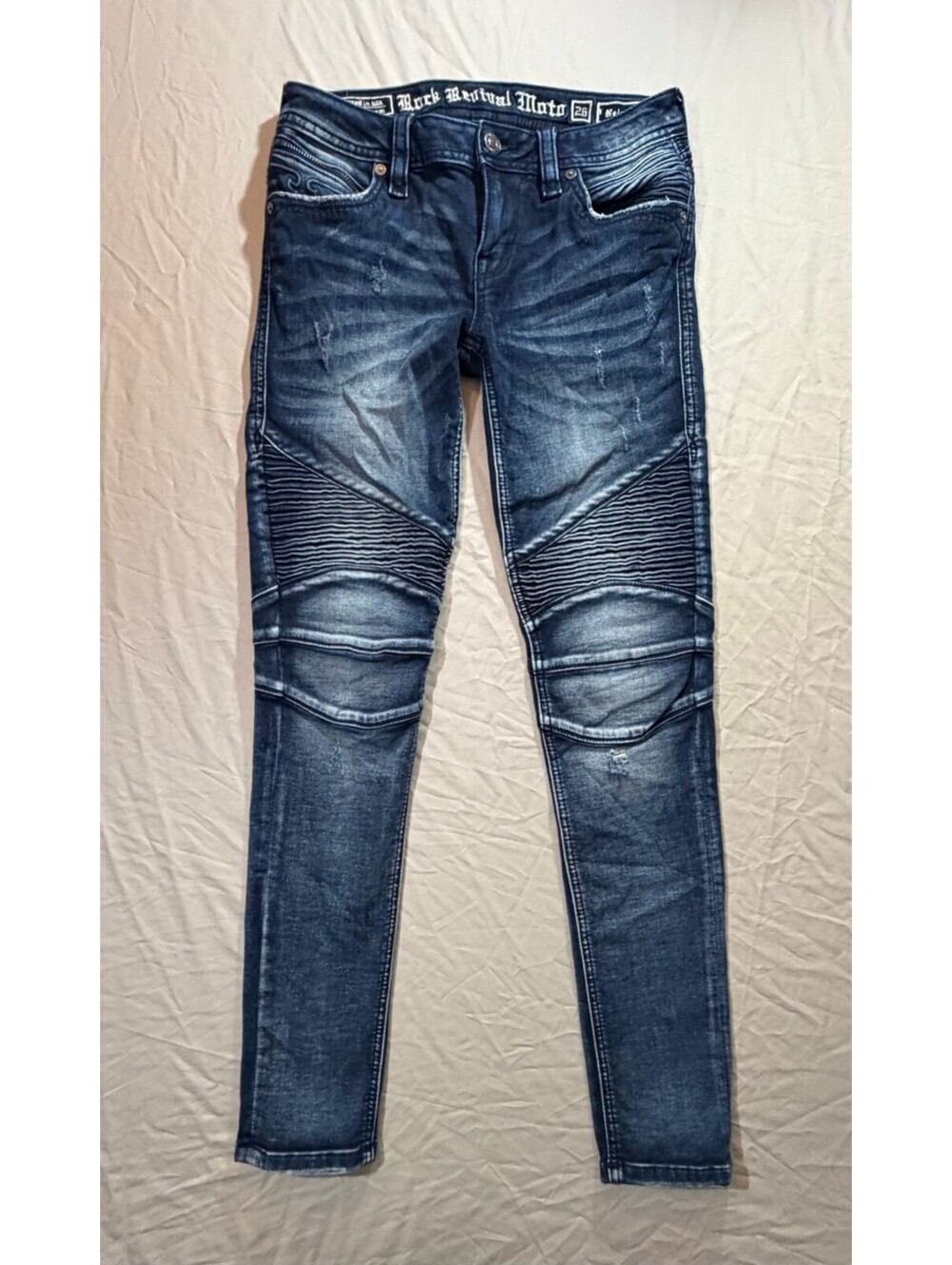 Rock Revival Melrose Moto Jeans Women 26 Blue Skinny Biker Distressed Zip Pocket